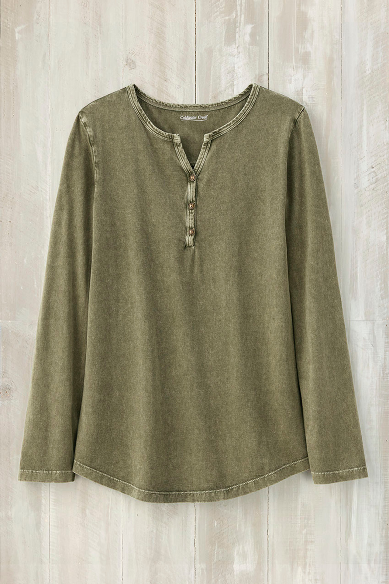 Vintage-Wash Solid Long-Sleeve Henley