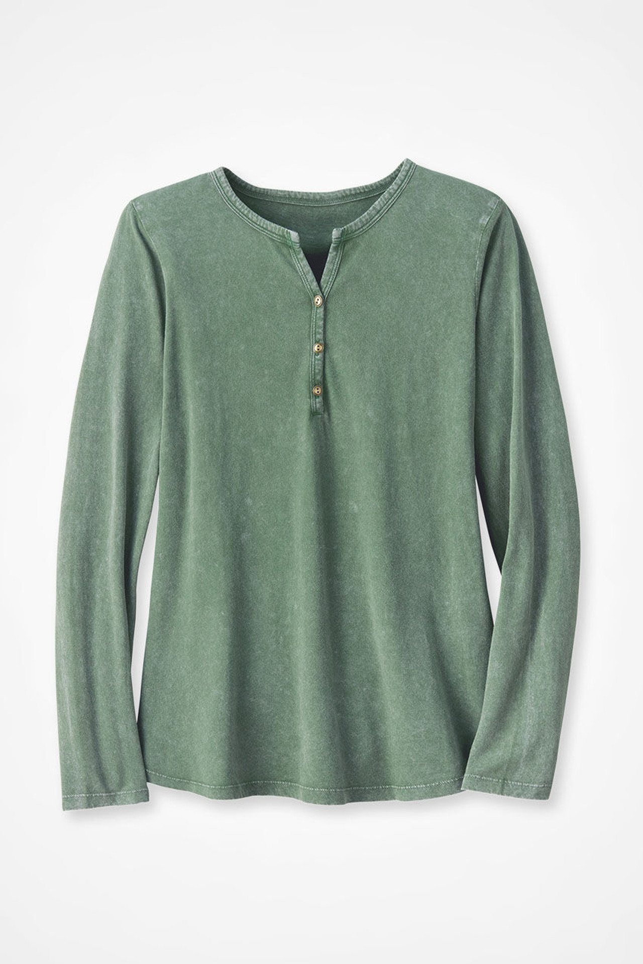 Vintage-Wash Solid Long-Sleeve Henley